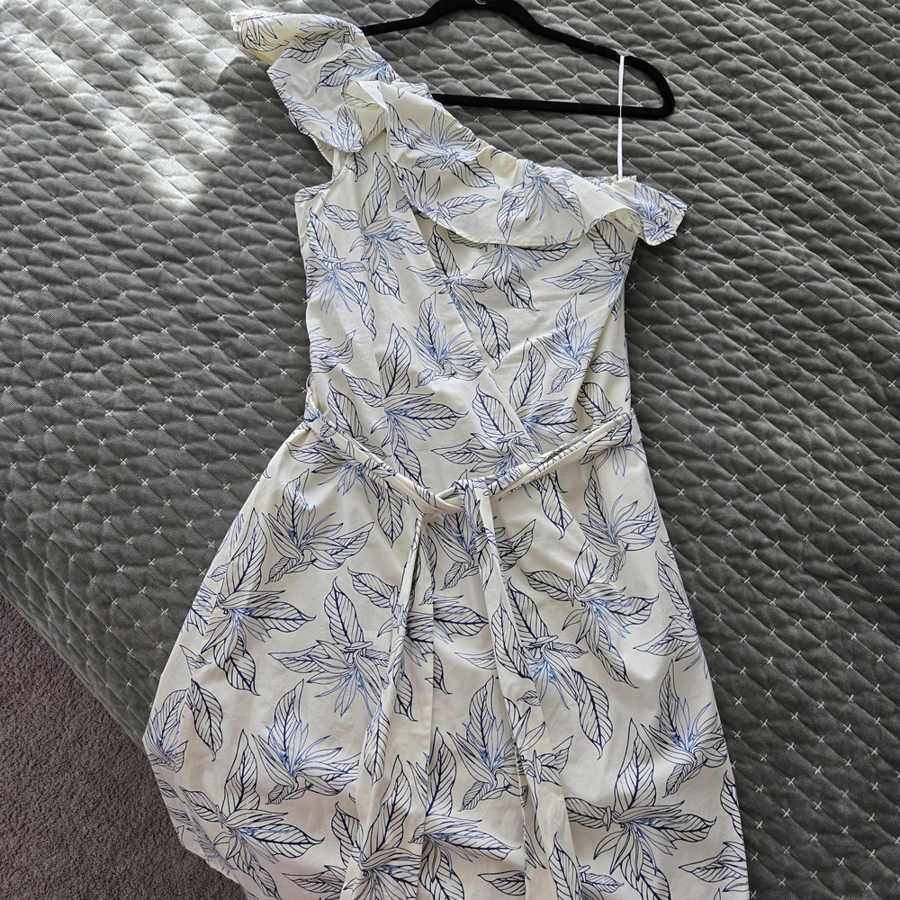 Banana Republic White Dress with Blue Leaf Print